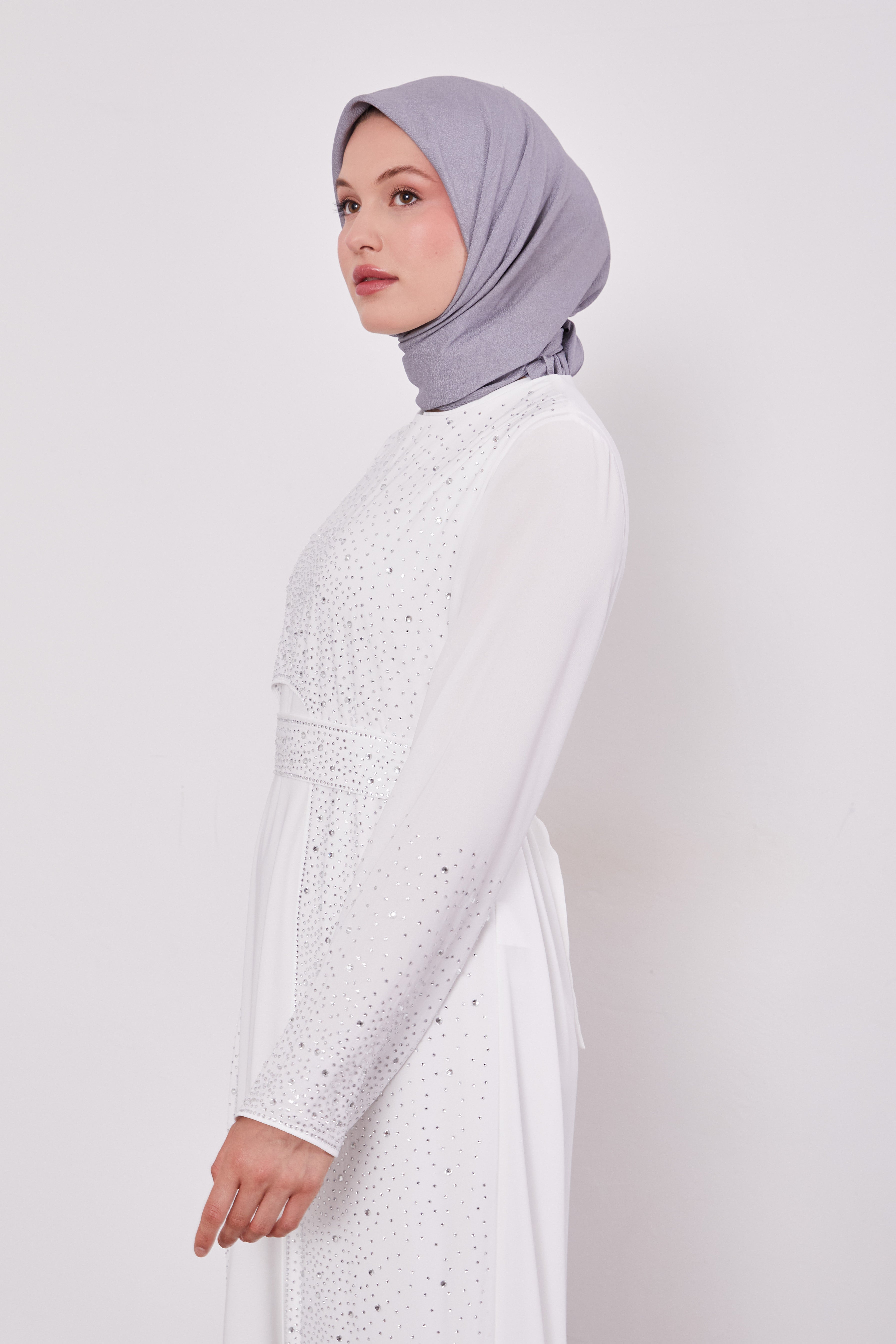Diamond Beaded 2 Piece Party Abaya White