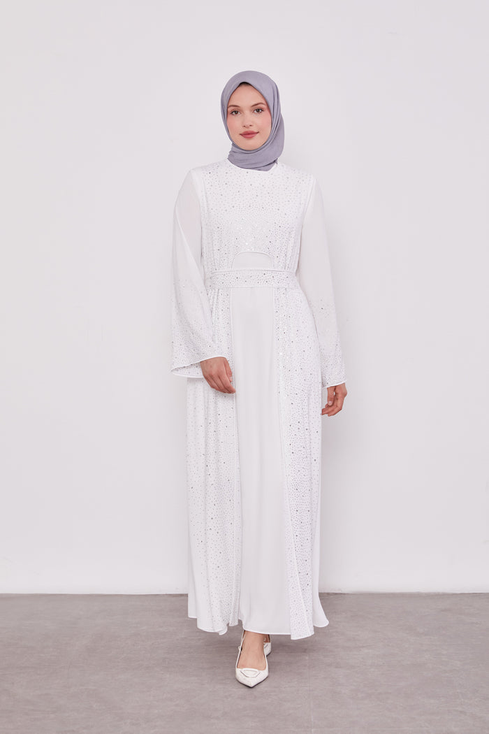 Diamond Beaded 2 Piece Party Abaya White 520703