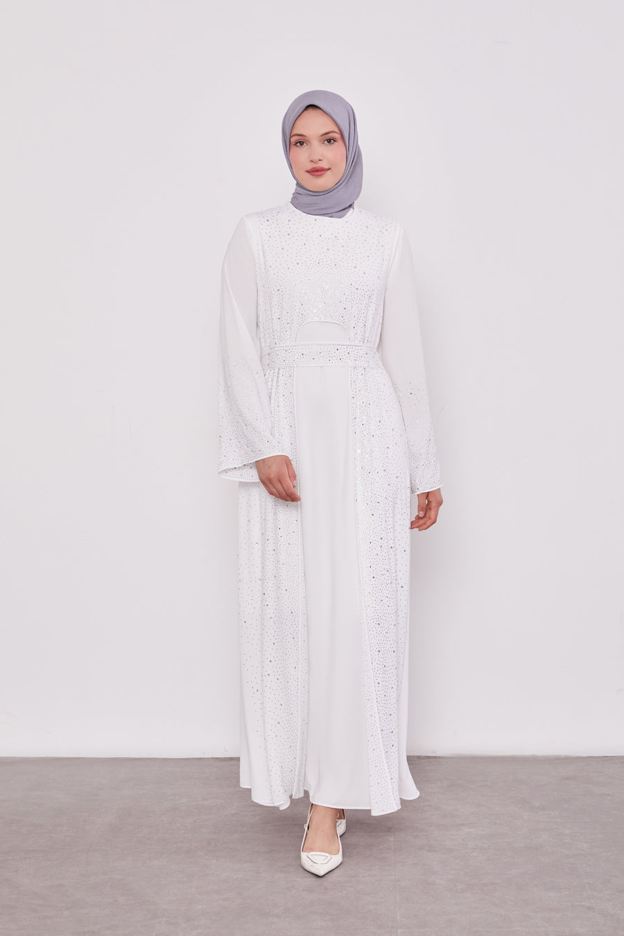 Diamond Beaded 2 Piece Party Abaya White 520703