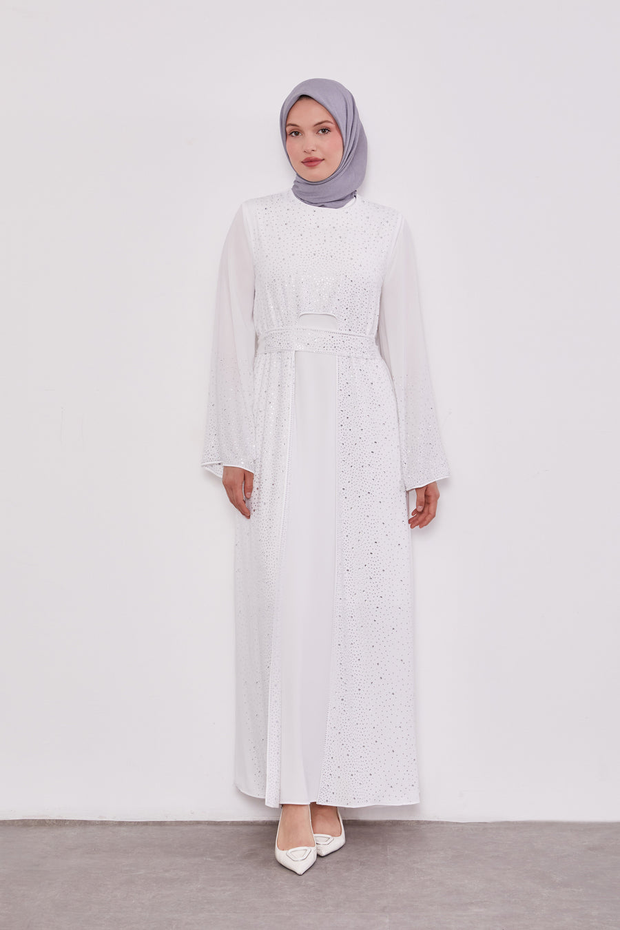 Diamond Beaded 2 Piece Party Abaya White 520703