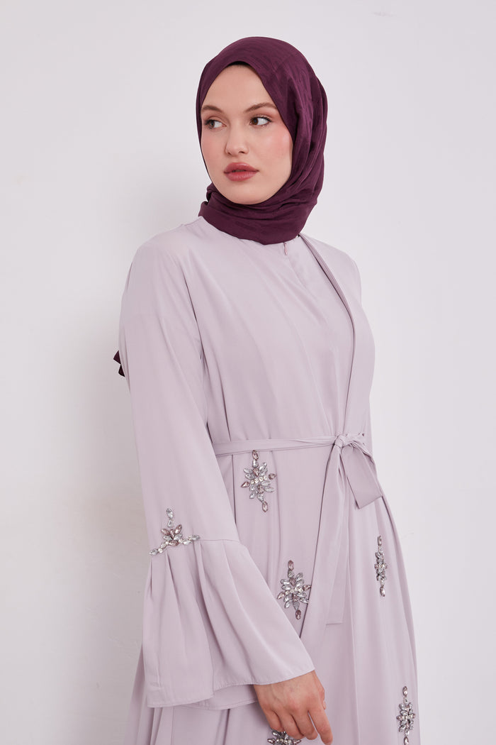 Two Piece Frilled Corsage Diamond Kimono Set Lilac 520709