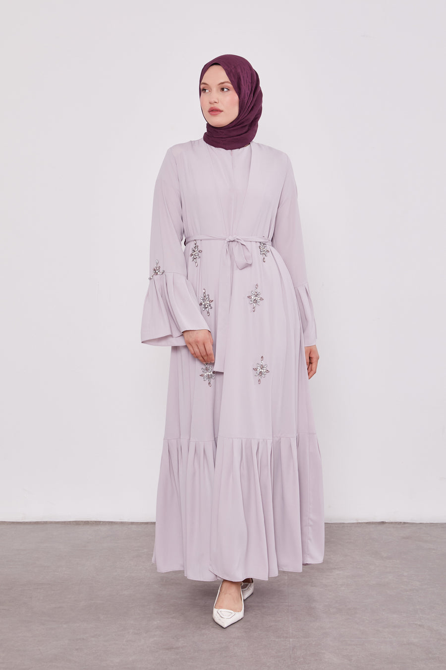 Two Piece Frilled Corsage Diamond Kimono Set Lilac 520709