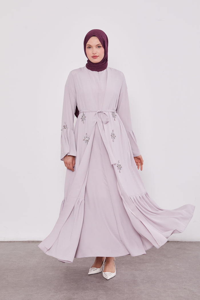 Two Piece Frilled Corsage Diamond Kimono Set Lilac 520709