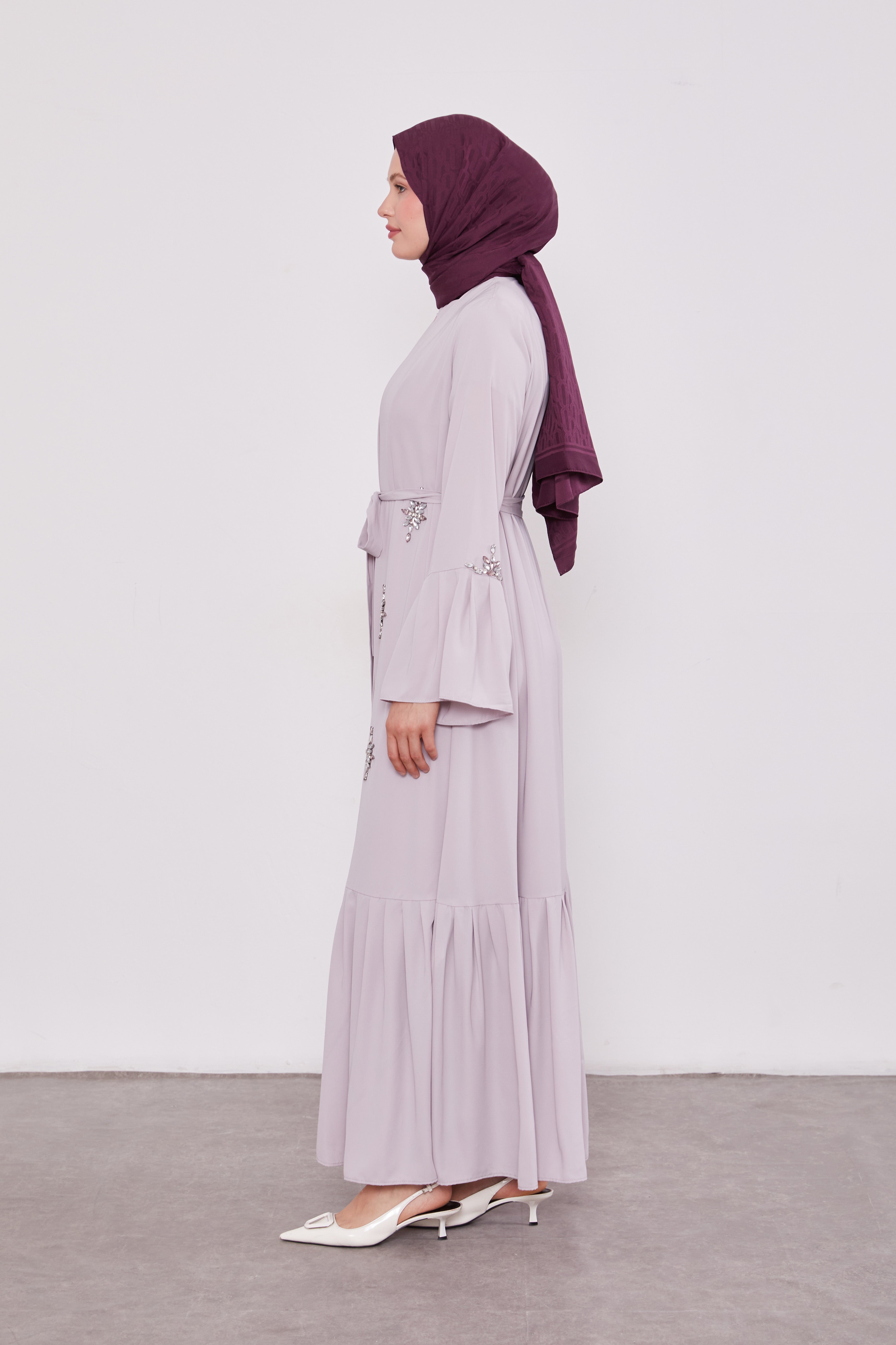 Two Piece Frilled Corsage Diamond Kimono Set Lilac 520709