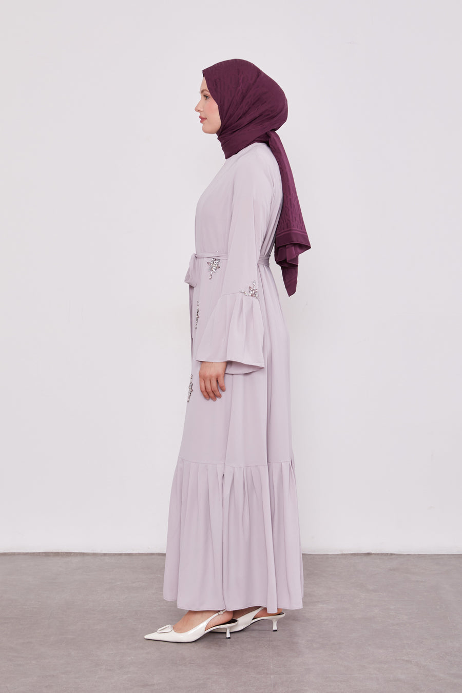 Two Piece Frilled Corsage Diamond Kimono Set Lilac 520709