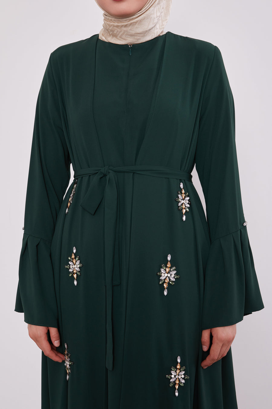 Two Piece Frilled Corsage Diamond Kimono Set Green 520709