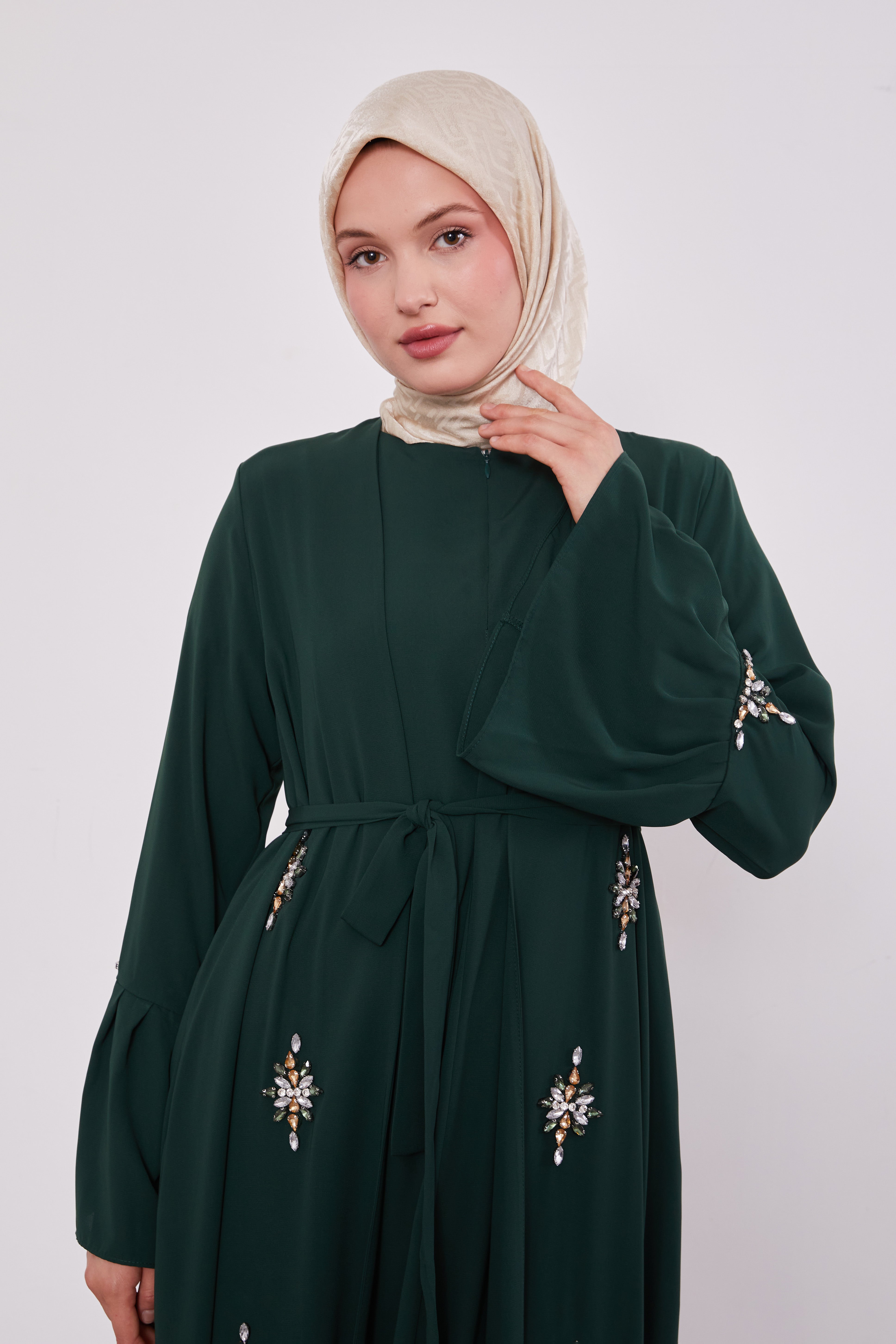 Two Piece Frilled Corsage Diamond Kimono Set Green 520709