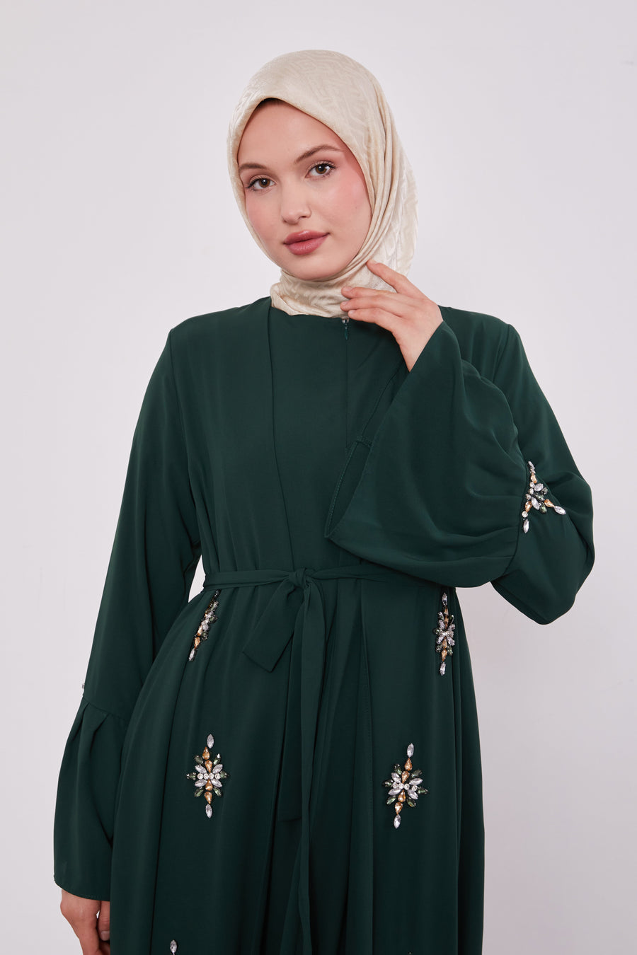 Two Piece Frilled Corsage Diamond Kimono Set Green 520709