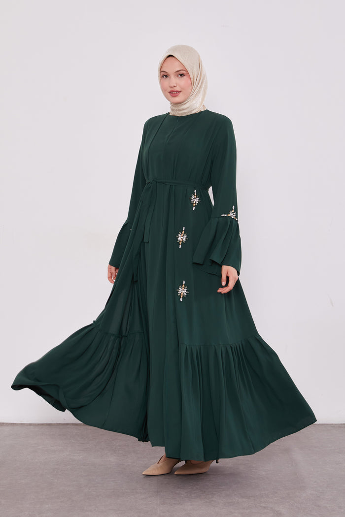 Two Piece Frilled Corsage Diamond Kimono Set Green 520709