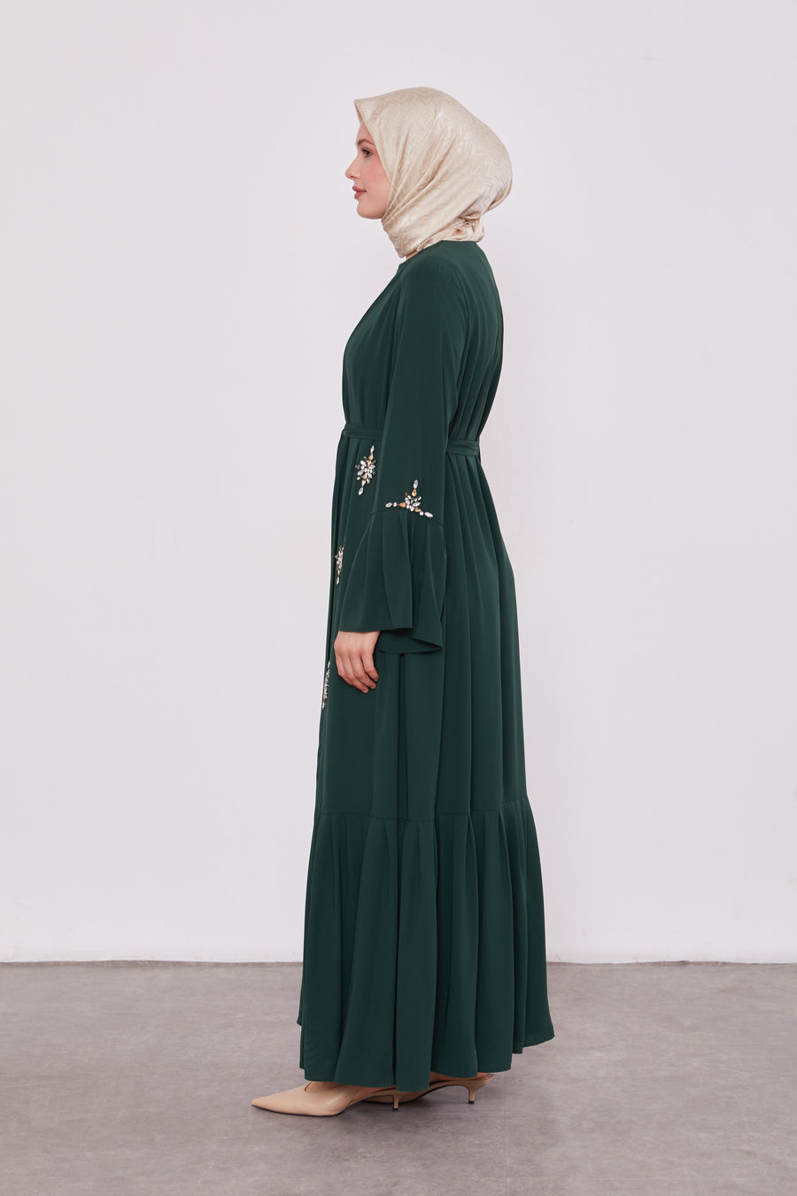 Two Piece Frilled Corsage Diamond Kimono Set Green 520709