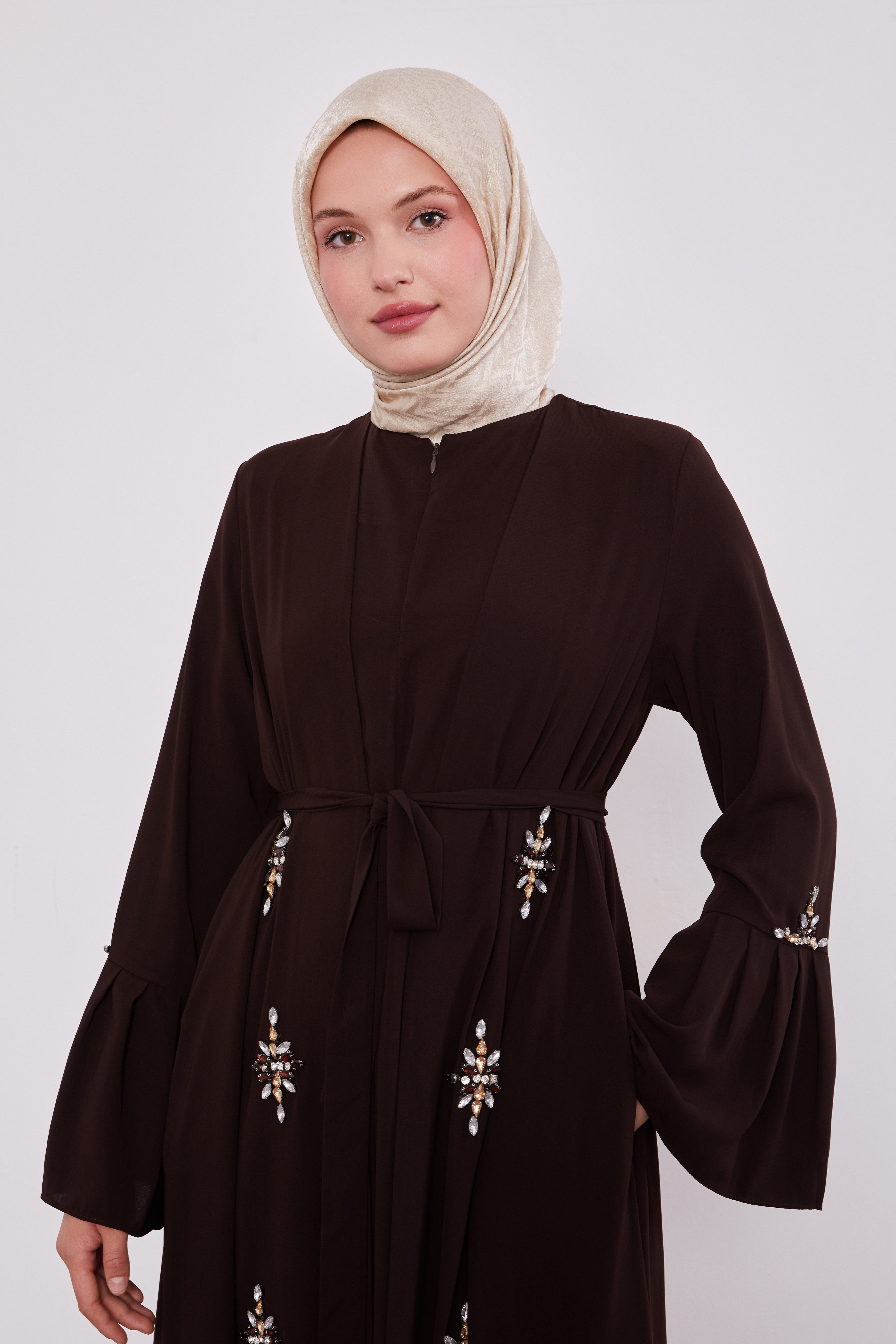 Two Piece Frilled Corsage Diamond Kimono Set Bitter Coffee 520709