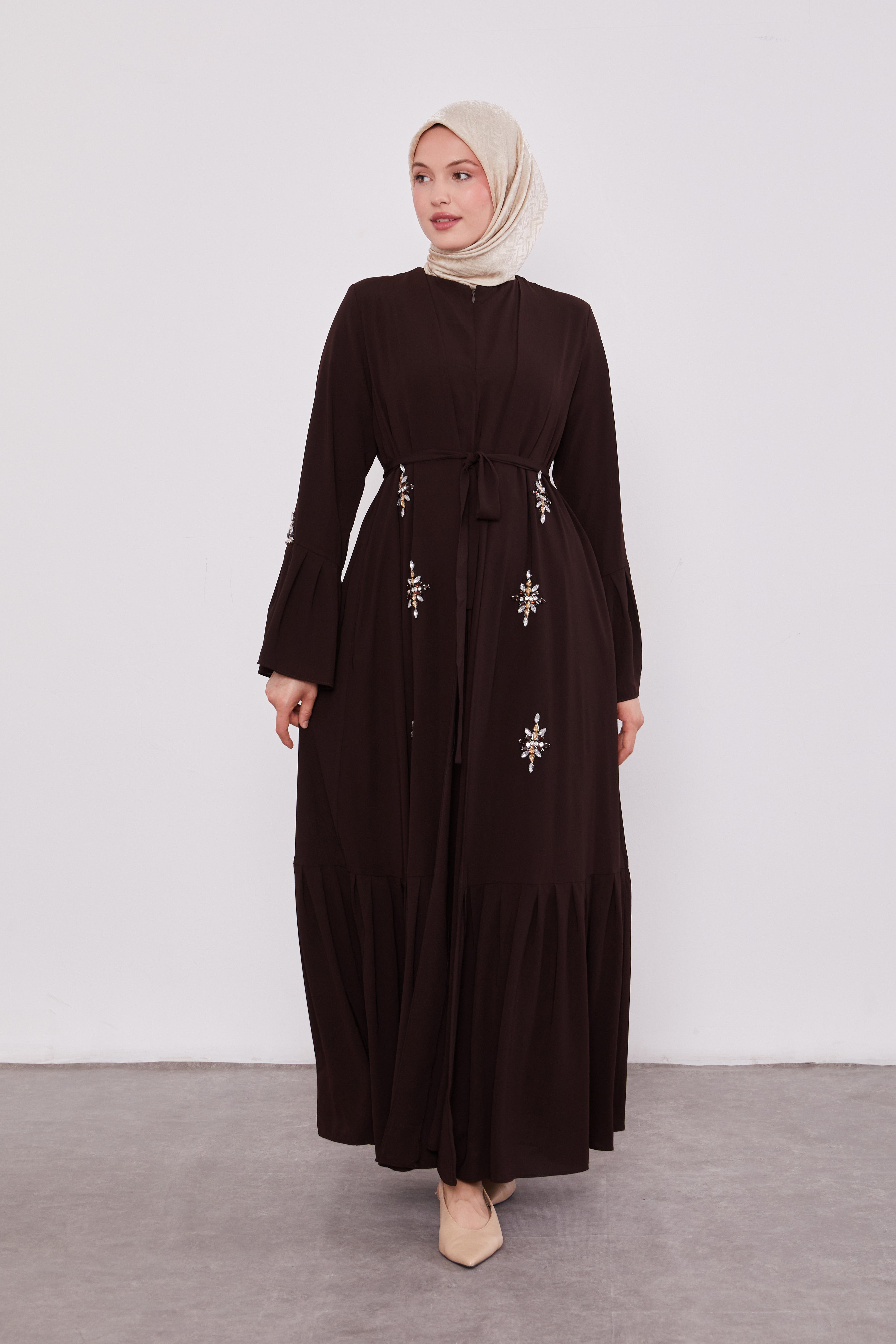 Two Piece Frilled Corsage Diamond Kimono Set Bitter Coffee 520709