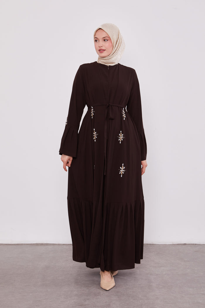 Two Piece Frilled Corsage Diamond Kimono Set Bitter Coffee 520709