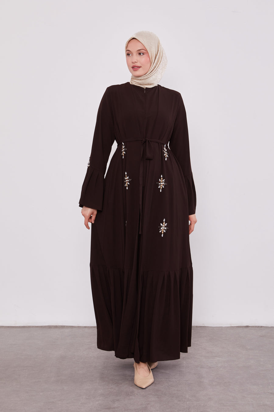 Two Piece Frilled Corsage Diamond Kimono Set Bitter Coffee 520709