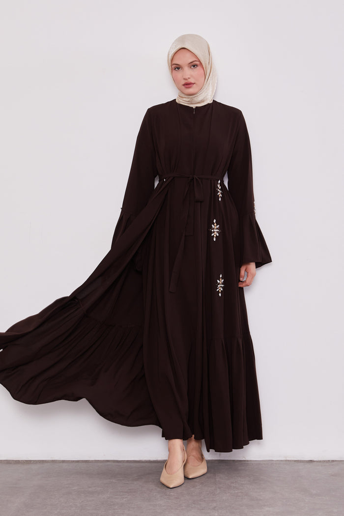 Two Piece Frilled Corsage Diamond Kimono Set Bitter Coffee 520709