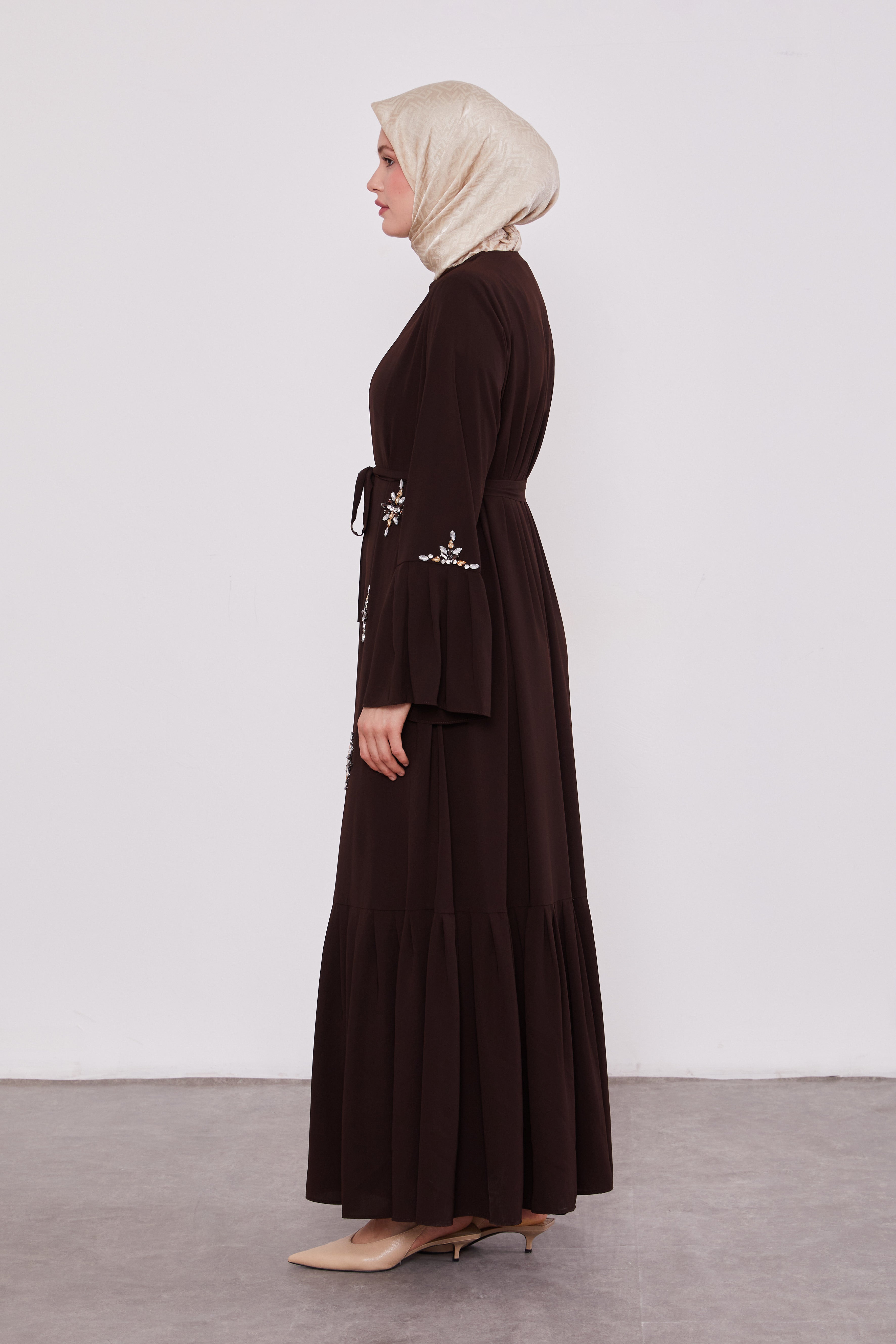 Two Piece Frilled Corsage Diamond Kimono Set Bitter Coffee 520709