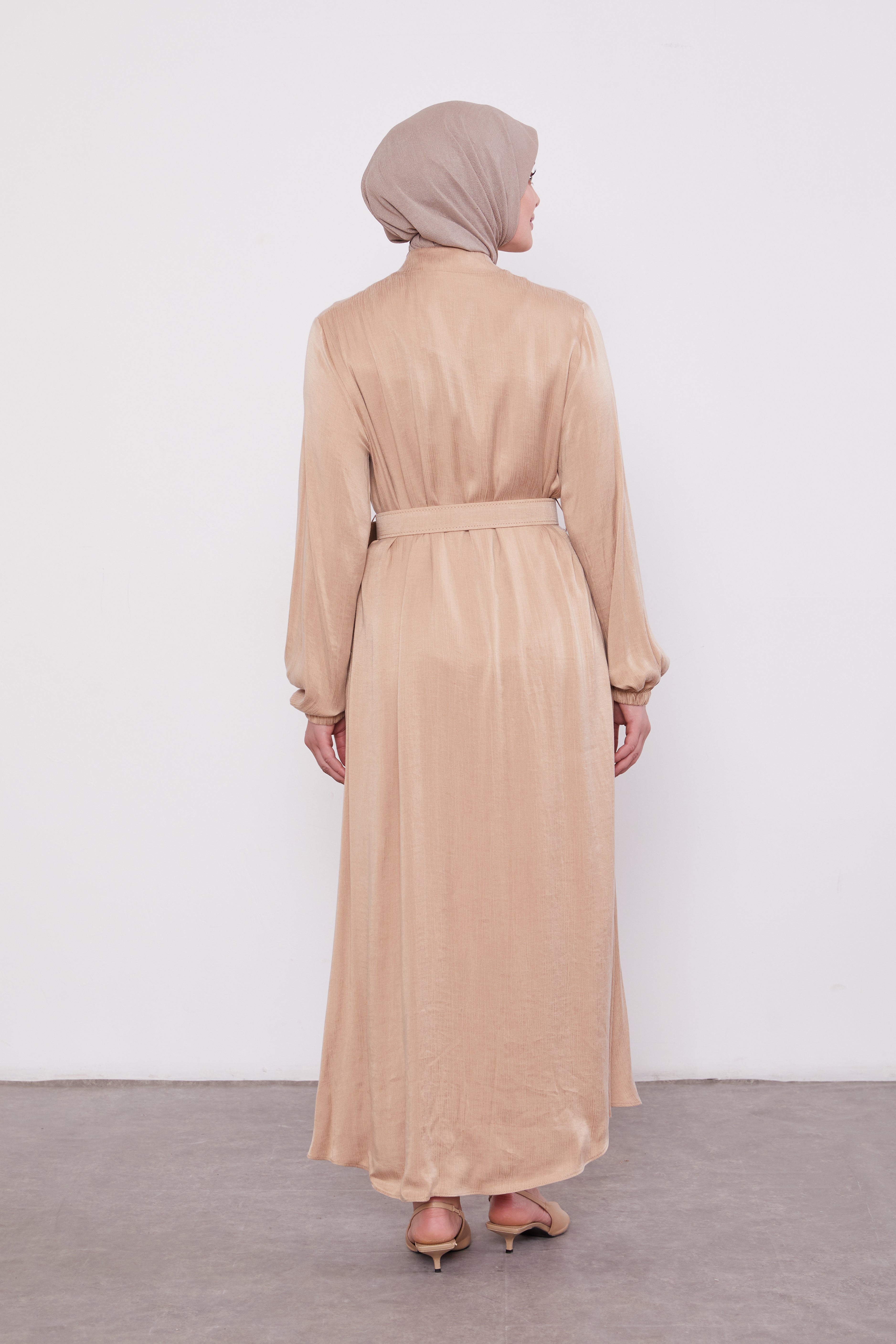 Suede Zipped Belted Abaya Caramel