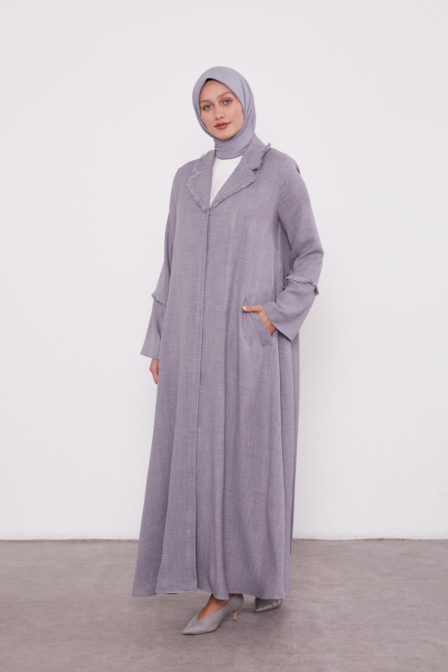 Feather Coat Style Buttoned Abaya Anthracite 520681
