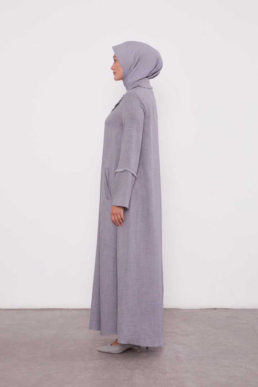 Feather Coat Style Buttoned Abaya Anthracite 520681