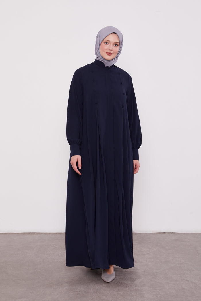Epitome Pleated Buttoned Abaya Navy 520187