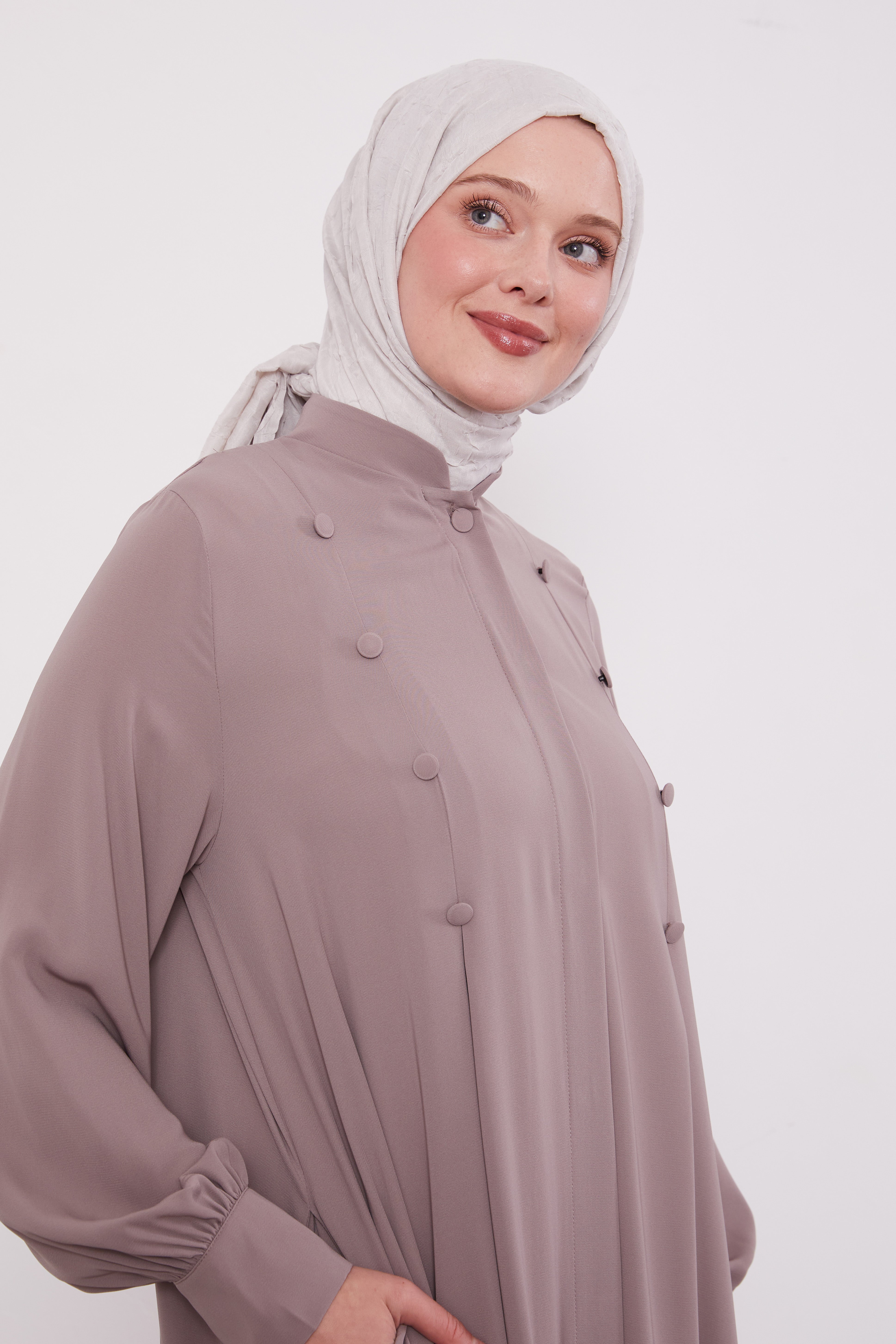 Epitome Pleated Buttoned Abaya Mink 520187