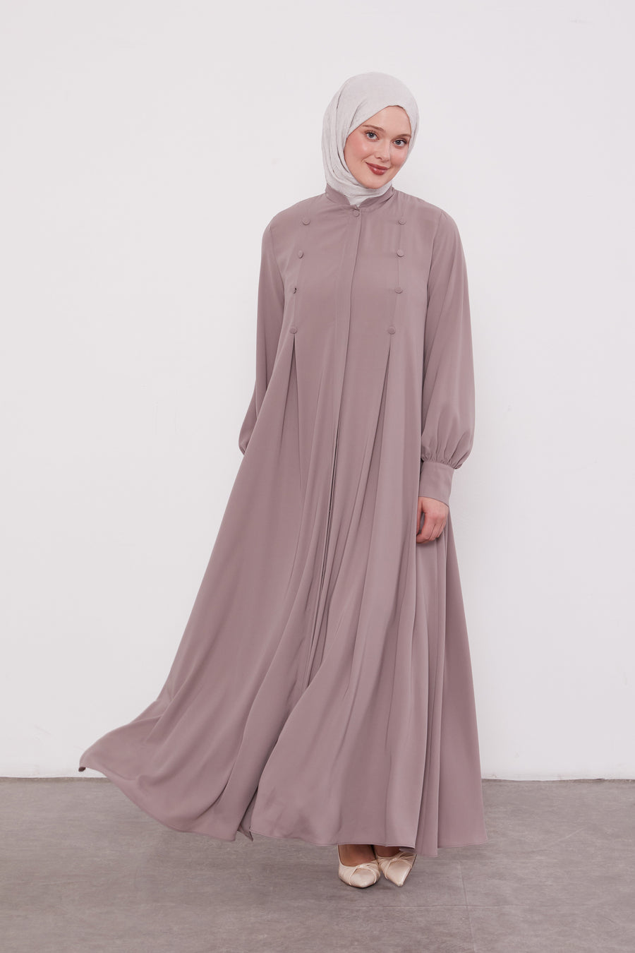 Epitome Pleated Buttoned Abaya Mink 520187