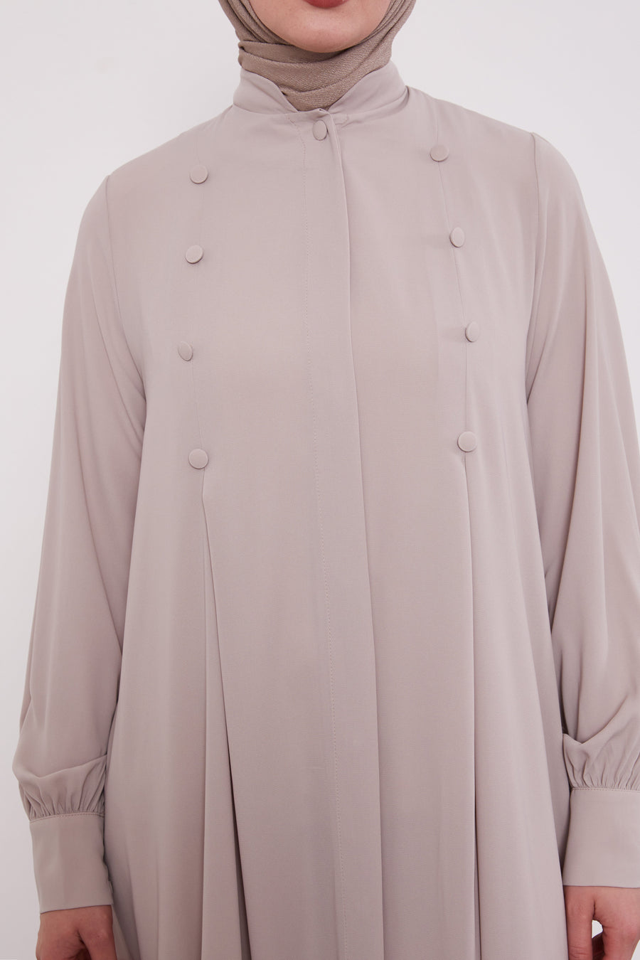 Epitome Pleated Buttoned Abaya Ivory 520187