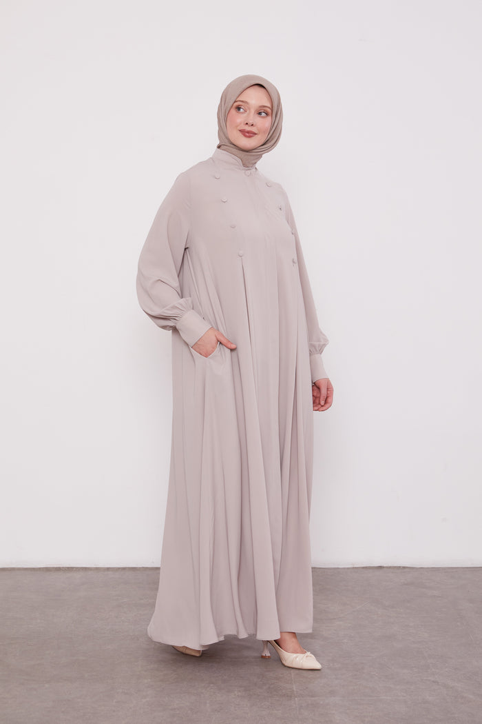 Epitome Pleated Buttoned Abaya Ivory 520187