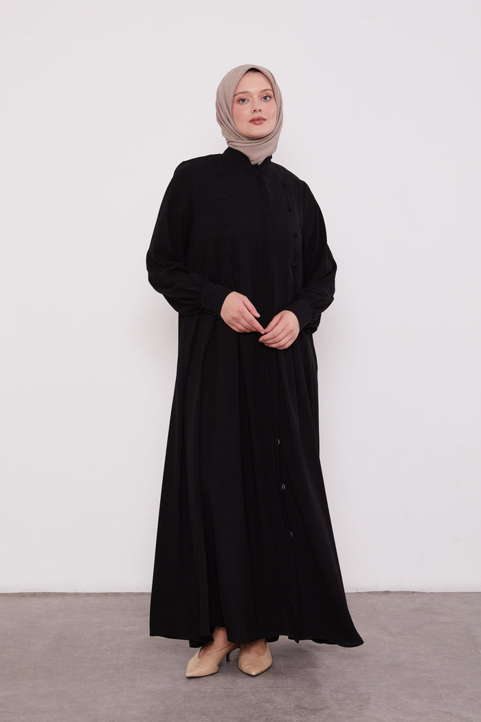 Epitome Pleated Buttoned Abaya Black 520187