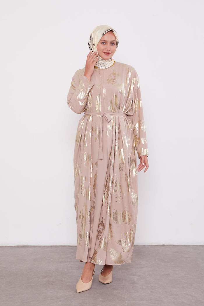 Shimmer Batwing Kimono Set Dark Beige 520358