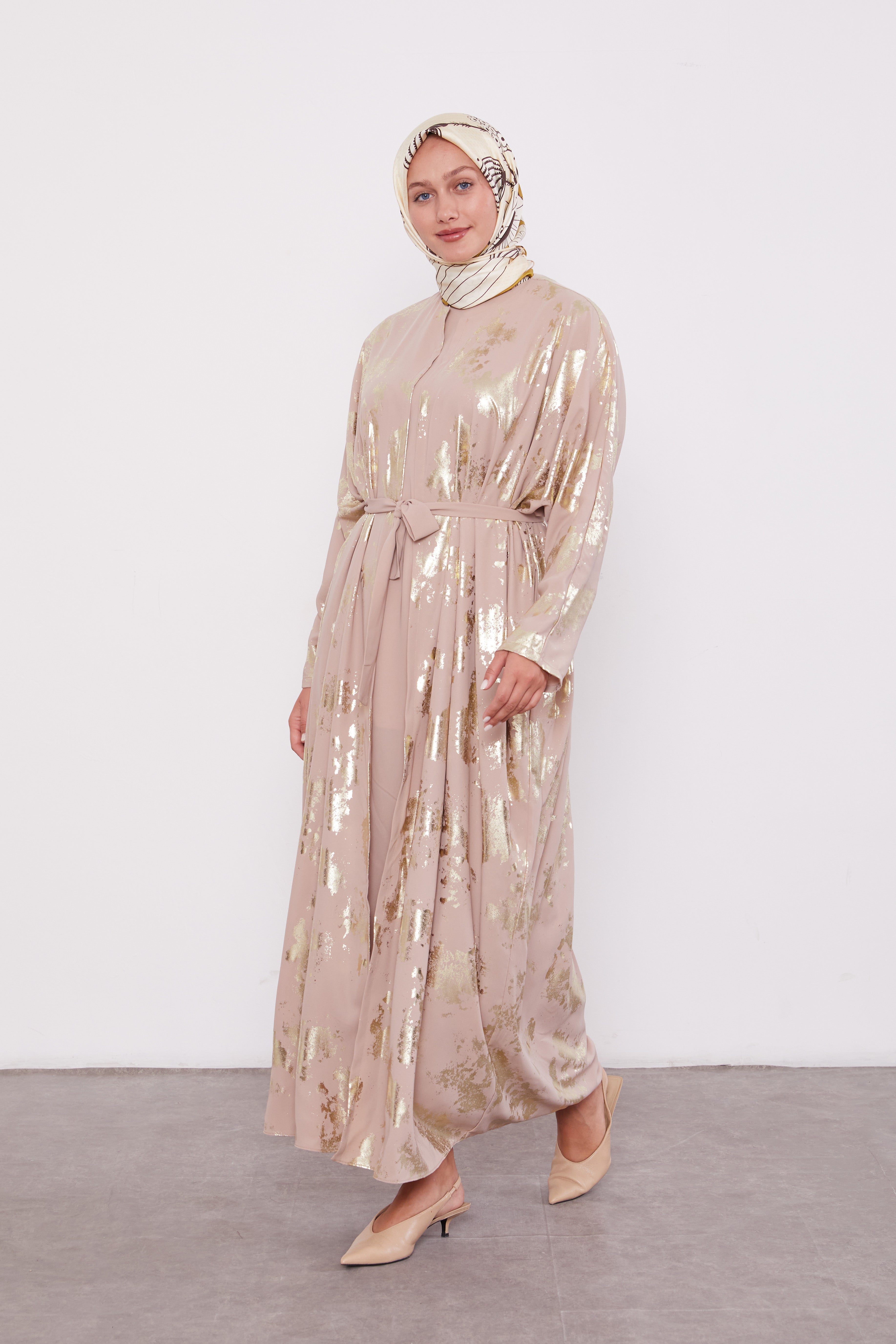 Shimmer Batwing Kimono Set Dark Beige 520358