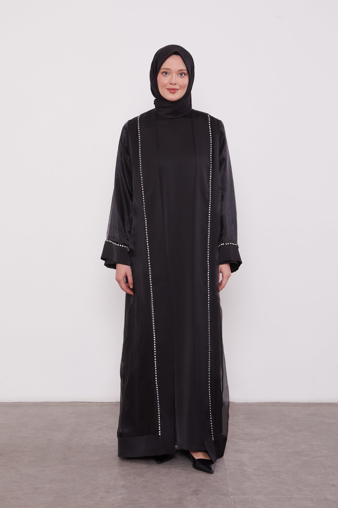 Luxury Satin 2 Piece Kimono Set Black 520706