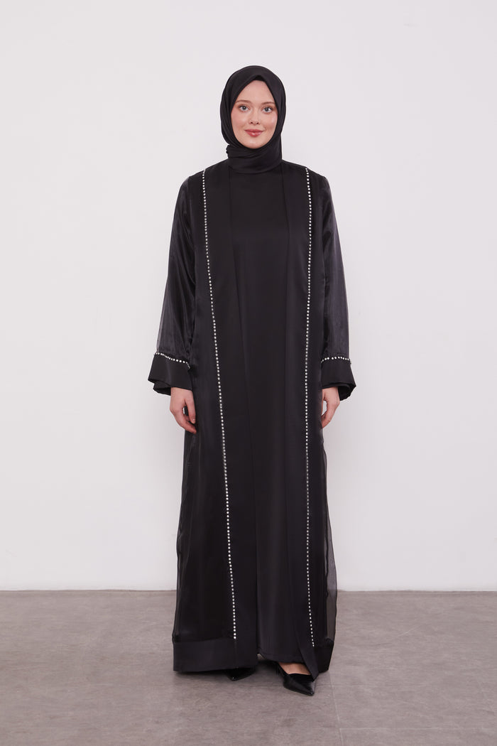 Luxury Satin 2 Piece Kimono Set Black 520706