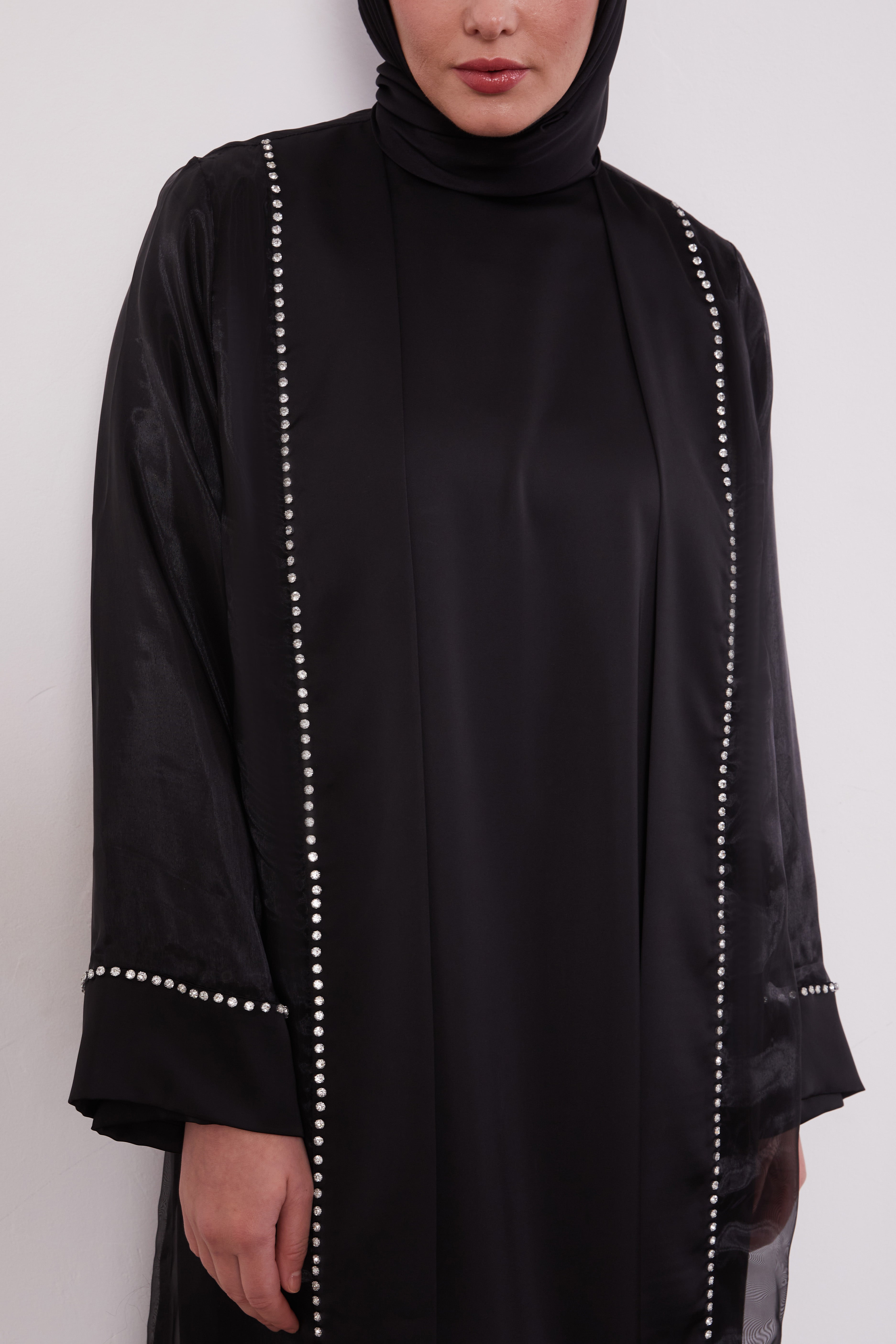 Luxury Satin 2 Piece Kimono Set Black