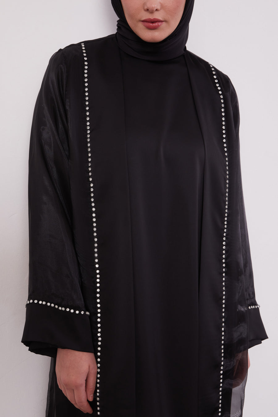 Luxury Satin 2 Piece Kimono Set Black 520706