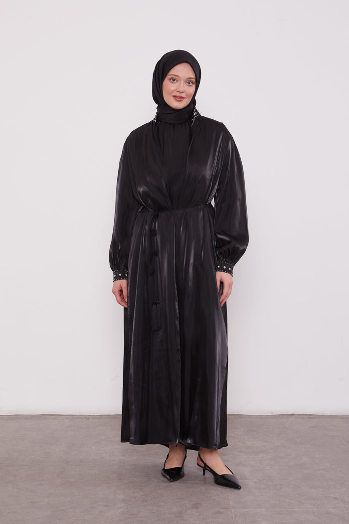 Organza 2 Piece Detailed Kimono Set Black 520716