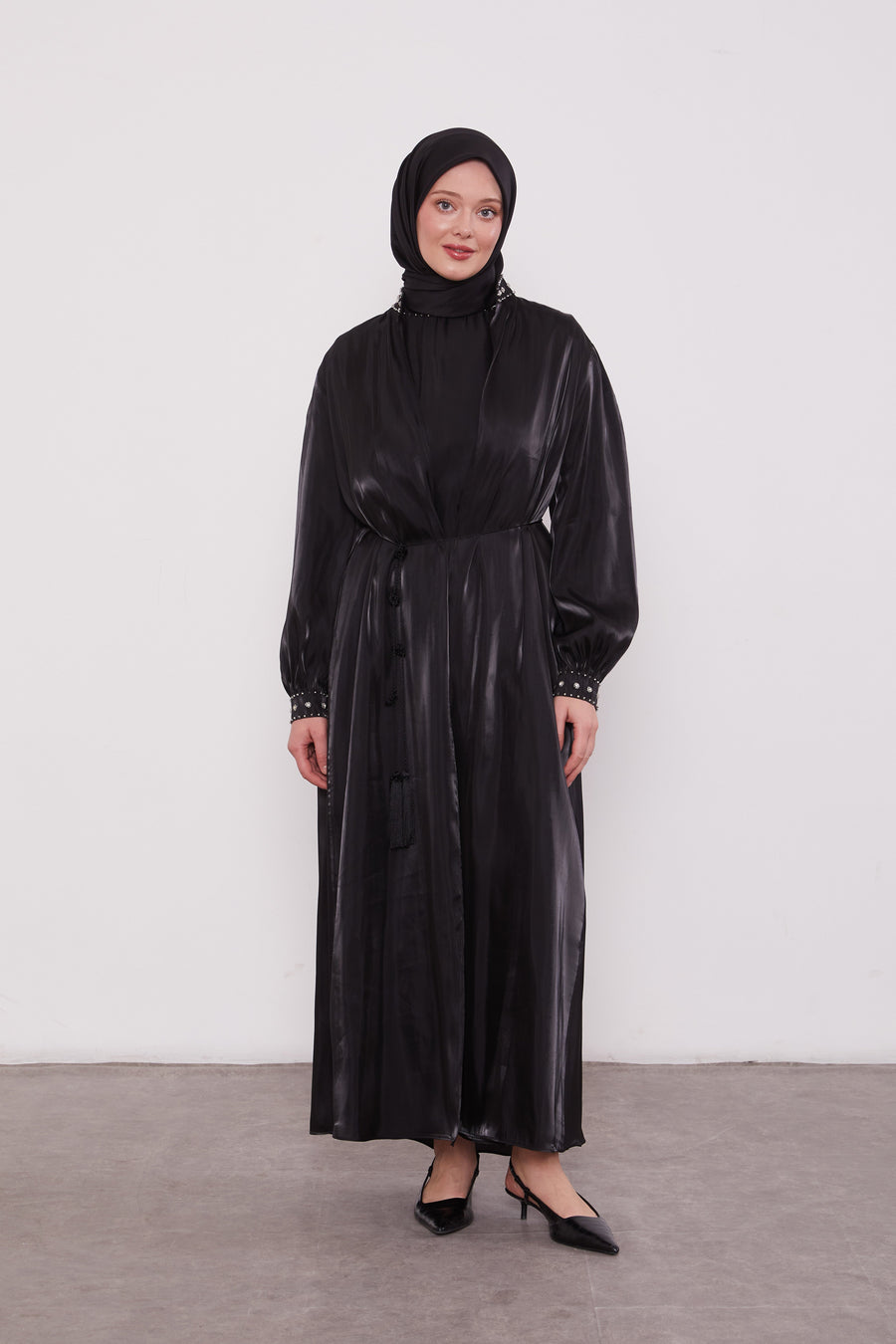 Organza 2 Piece Detailed Kimono Set Black 520716