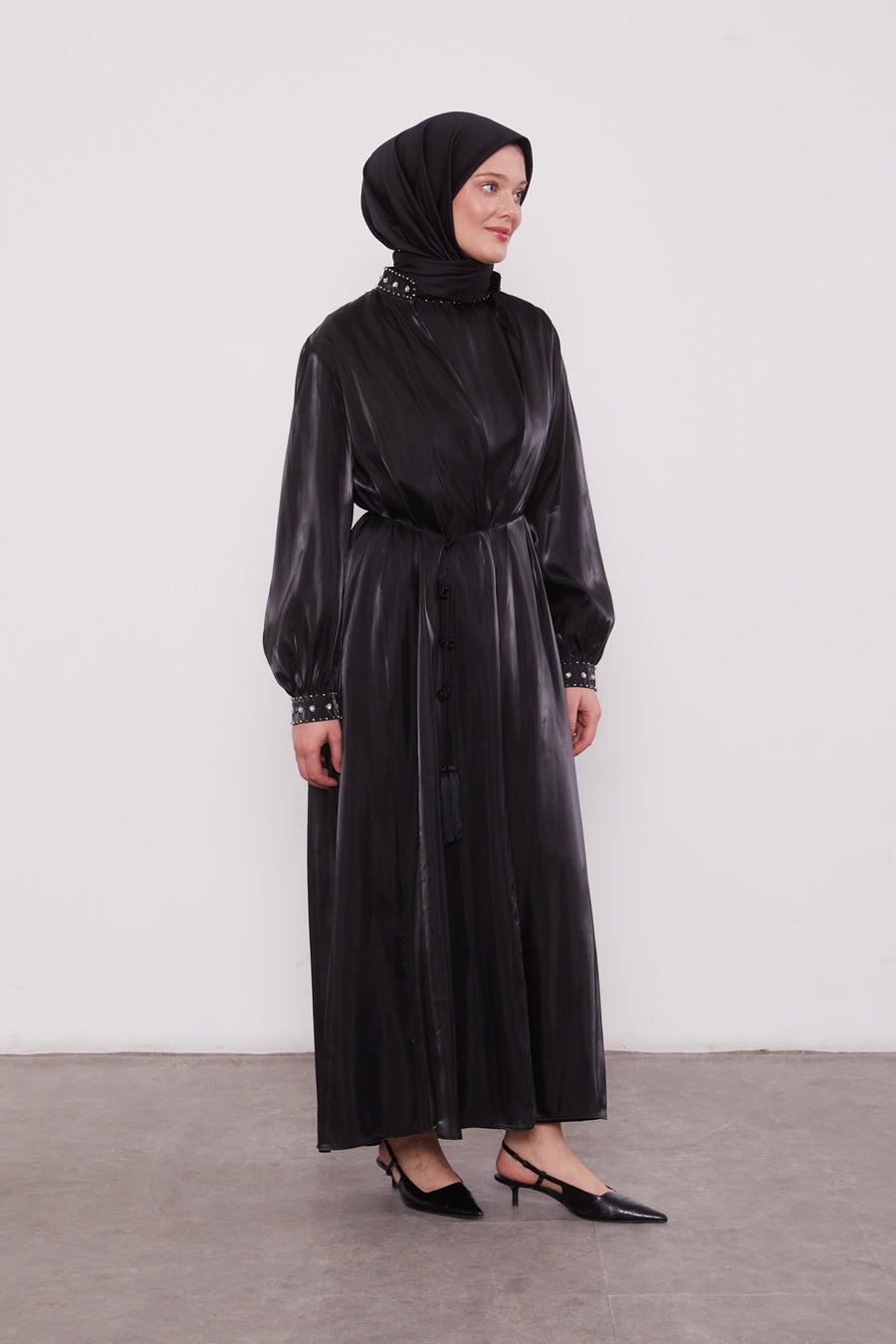 Organza 2 Piece Detailed Kimono Set Black 520716