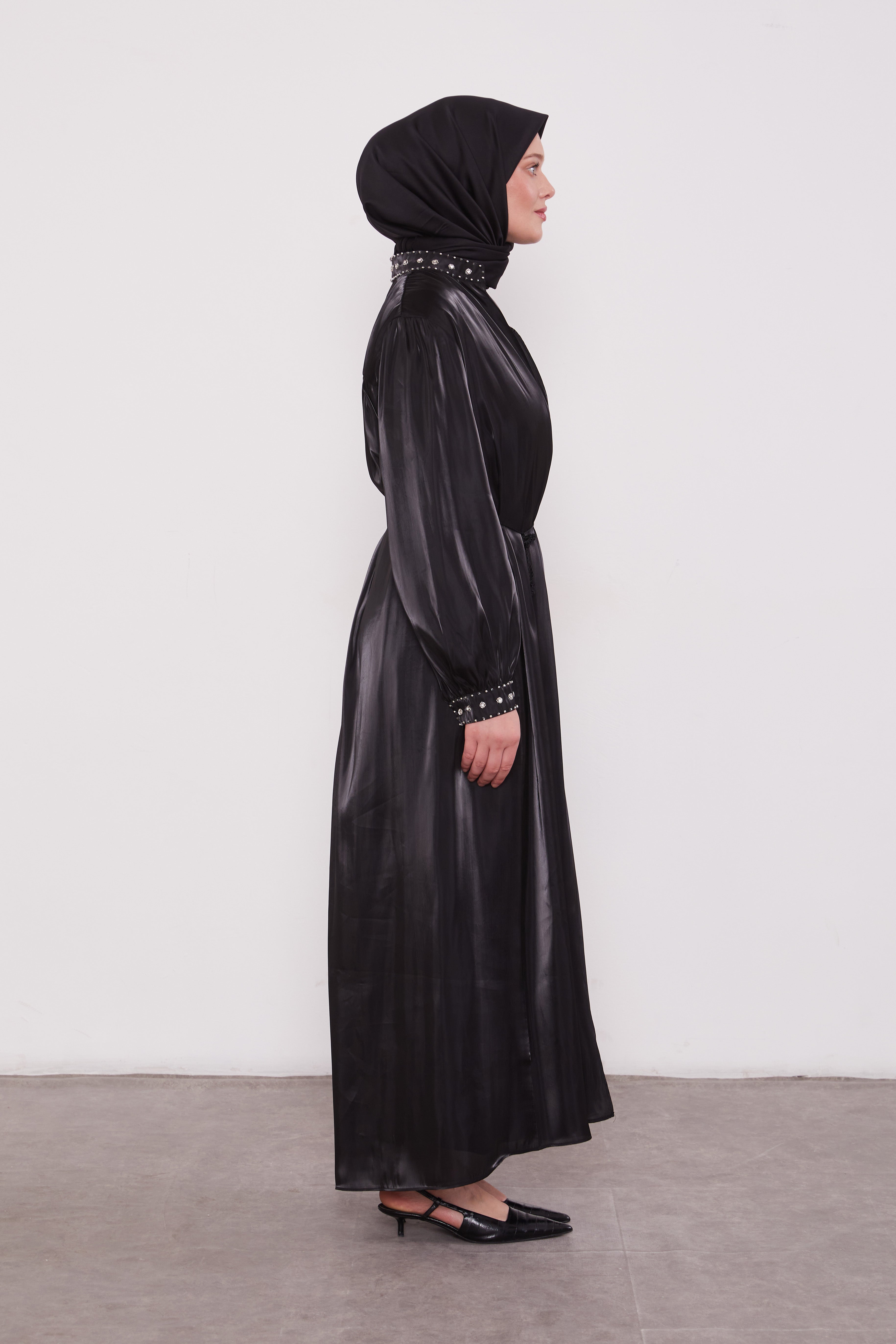 Organza 2 Piece Detailed Kimono Set Black