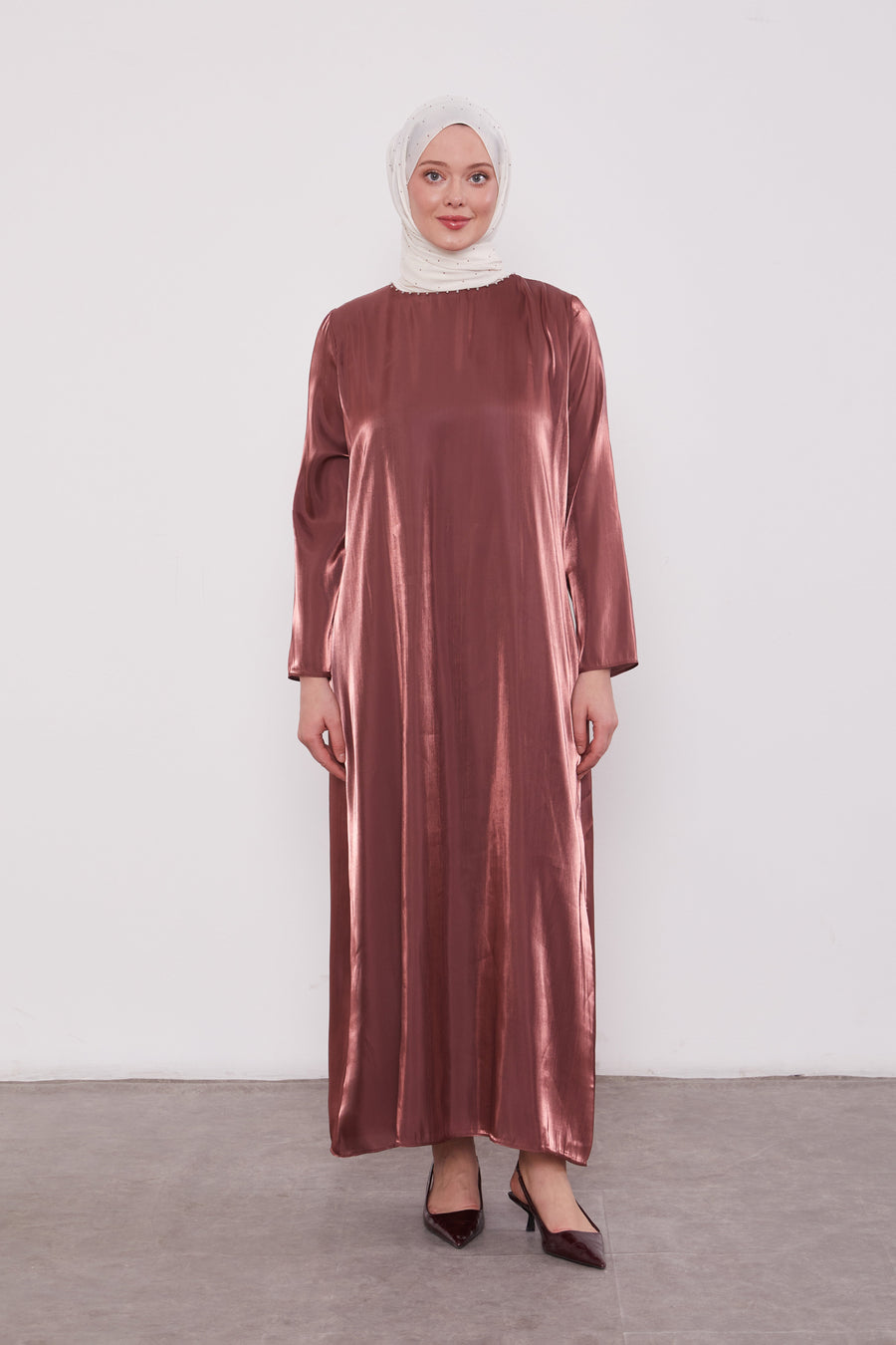 Organza 2 Piece Detailed Kimono Set Rose Brown 520716