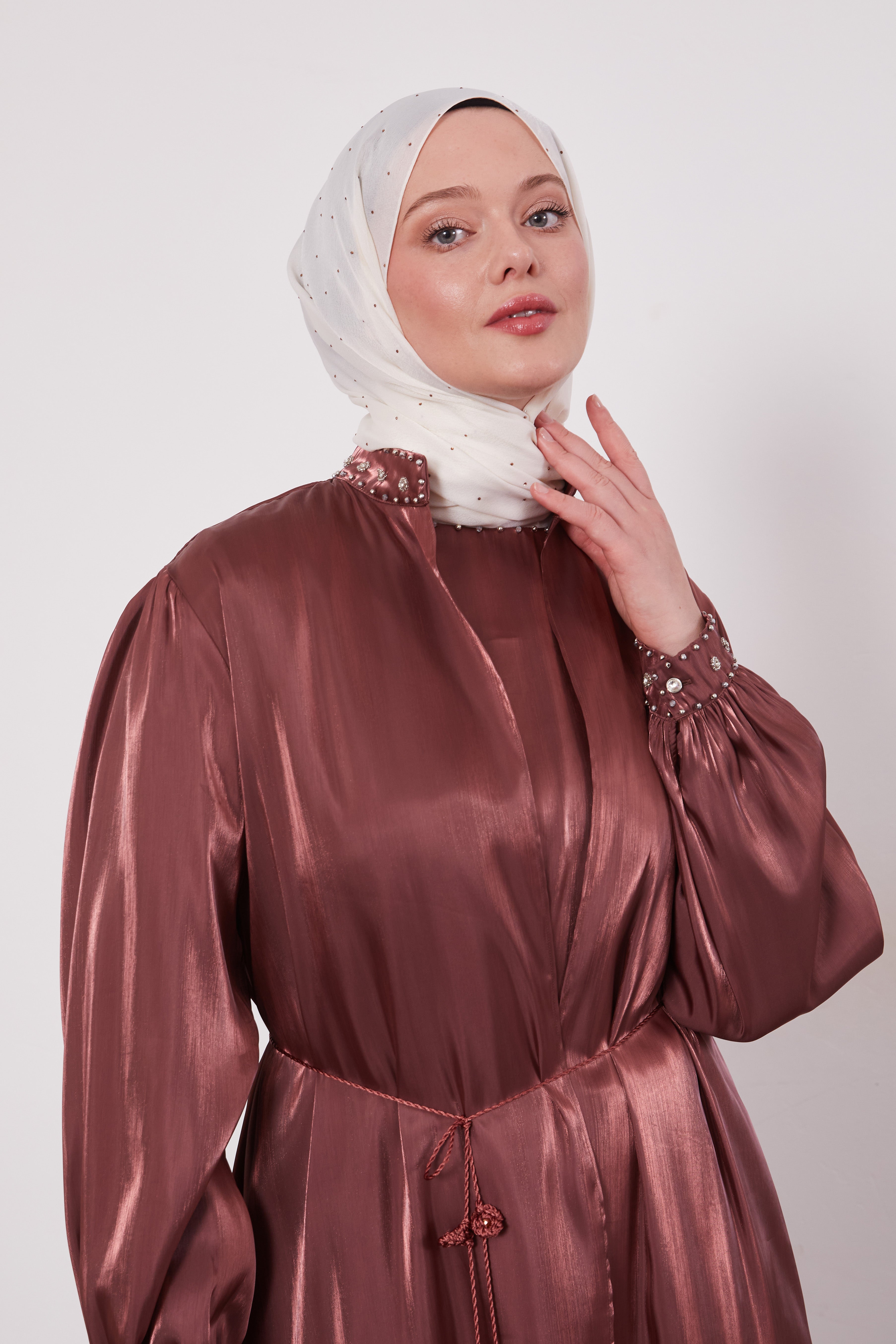 Organza 2 Piece Detailed Kimono Set Rose