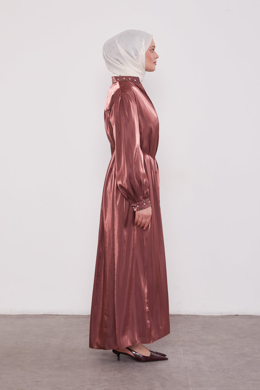 Organza 2 Piece Detailed Kimono Set Rose Brown 520716