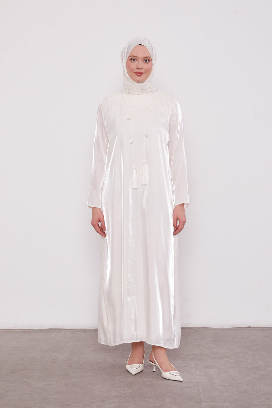 Organza 2 Piece Detailed Kimono Set Ecru 520716