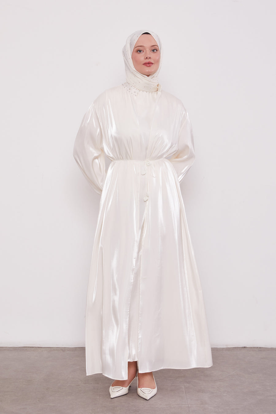 Organza 2 Piece Detailed Kimono Set Ecru 520716