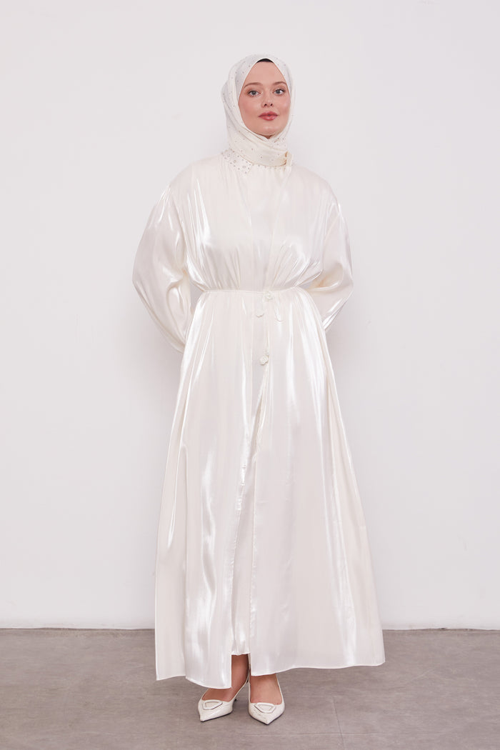 Organza 2 Piece Detailed Kimono Set Ecru 520716