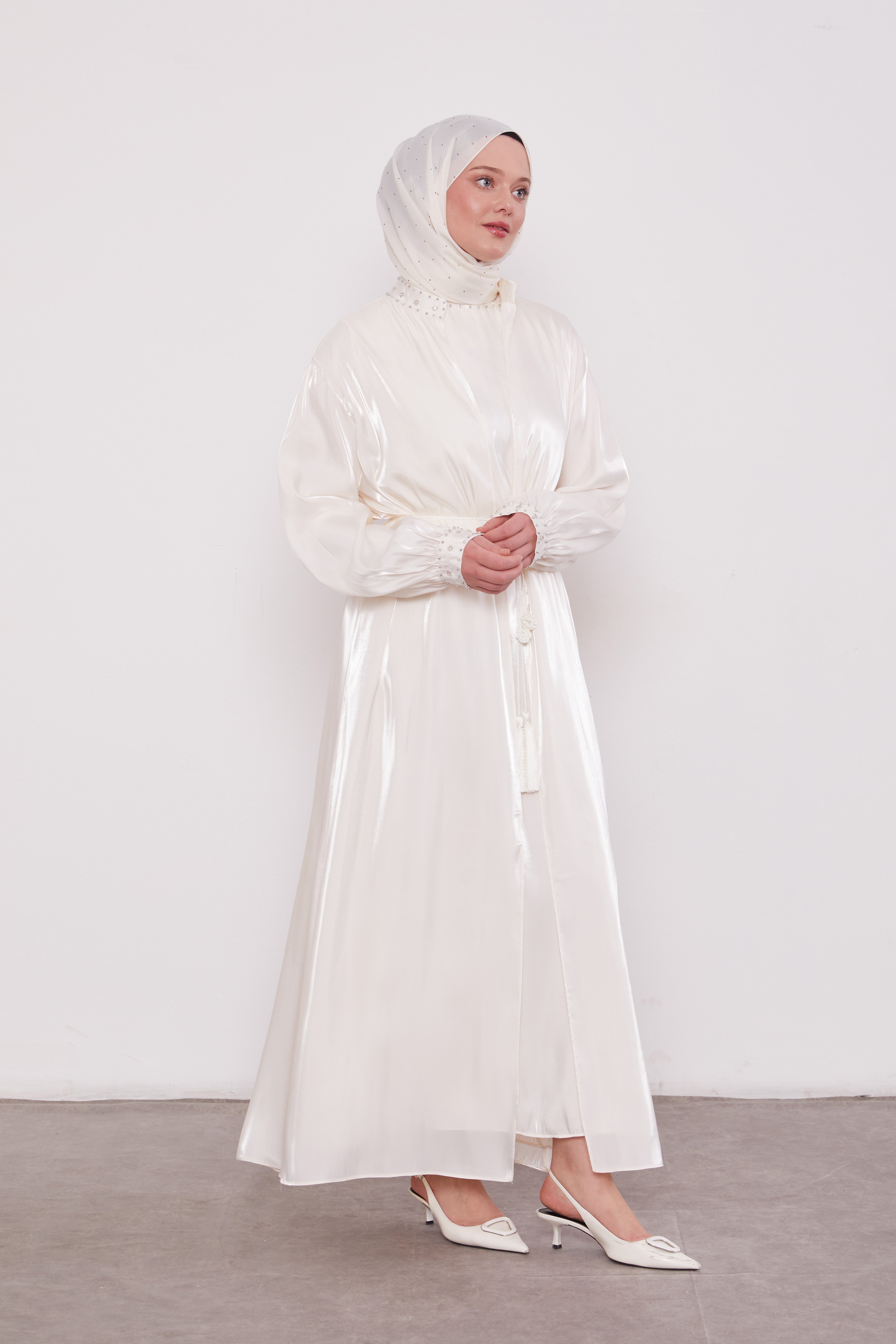 Organza 2 Piece Detailed Kimono Set Ivory