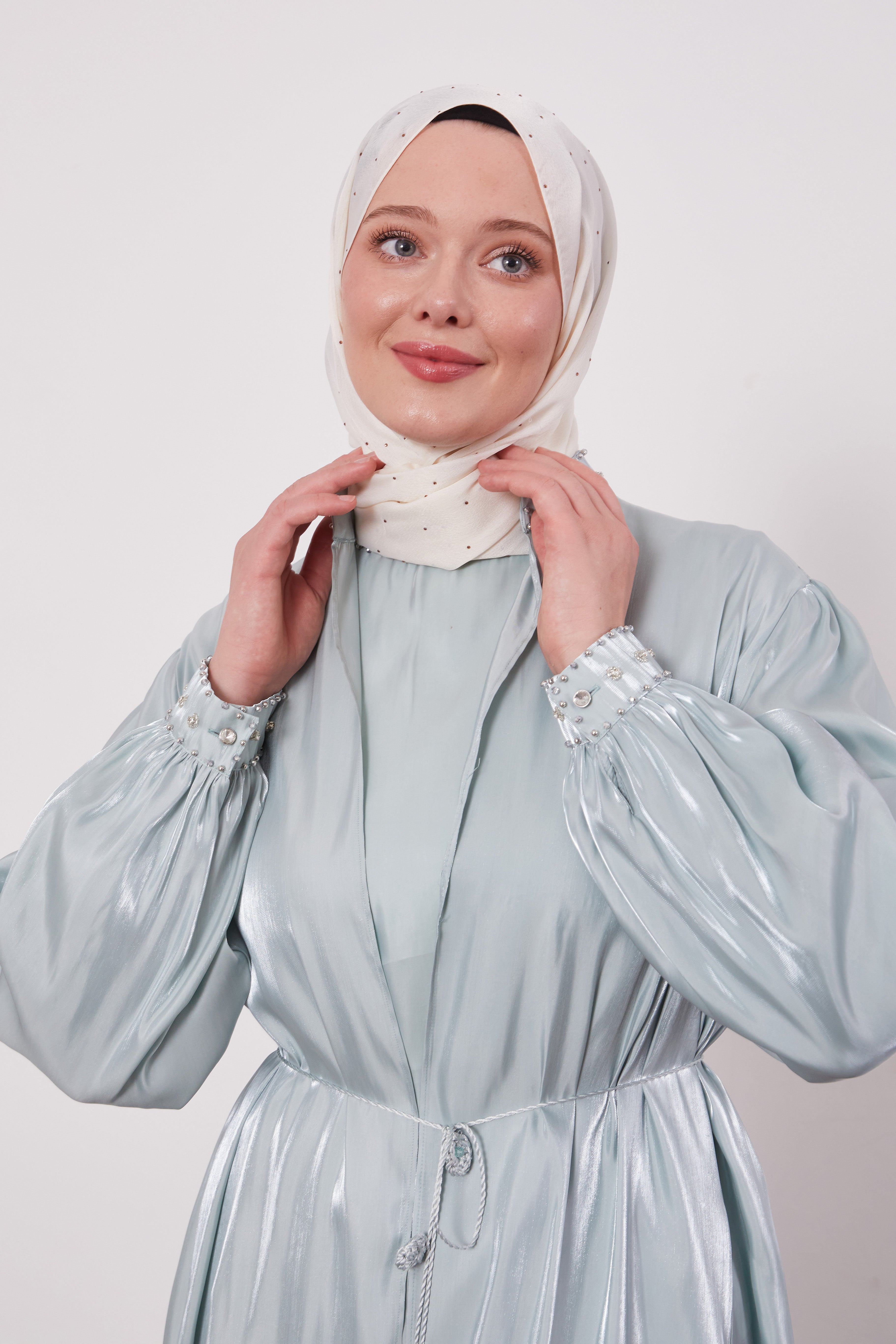 Organza 2 Piece Detailed Kimono Set Mint