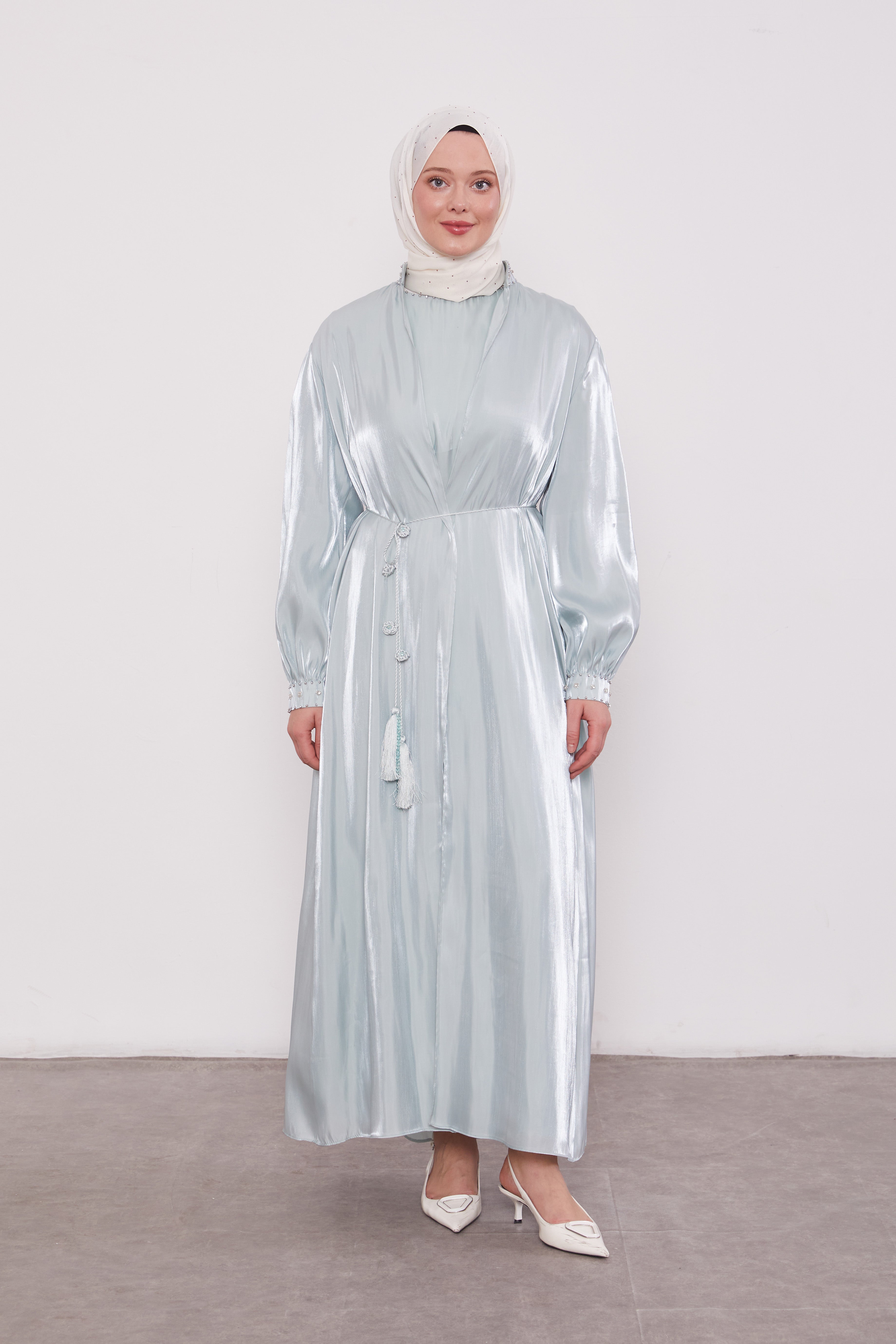 Organza 2 Piece Detailed Kimono Set Mint