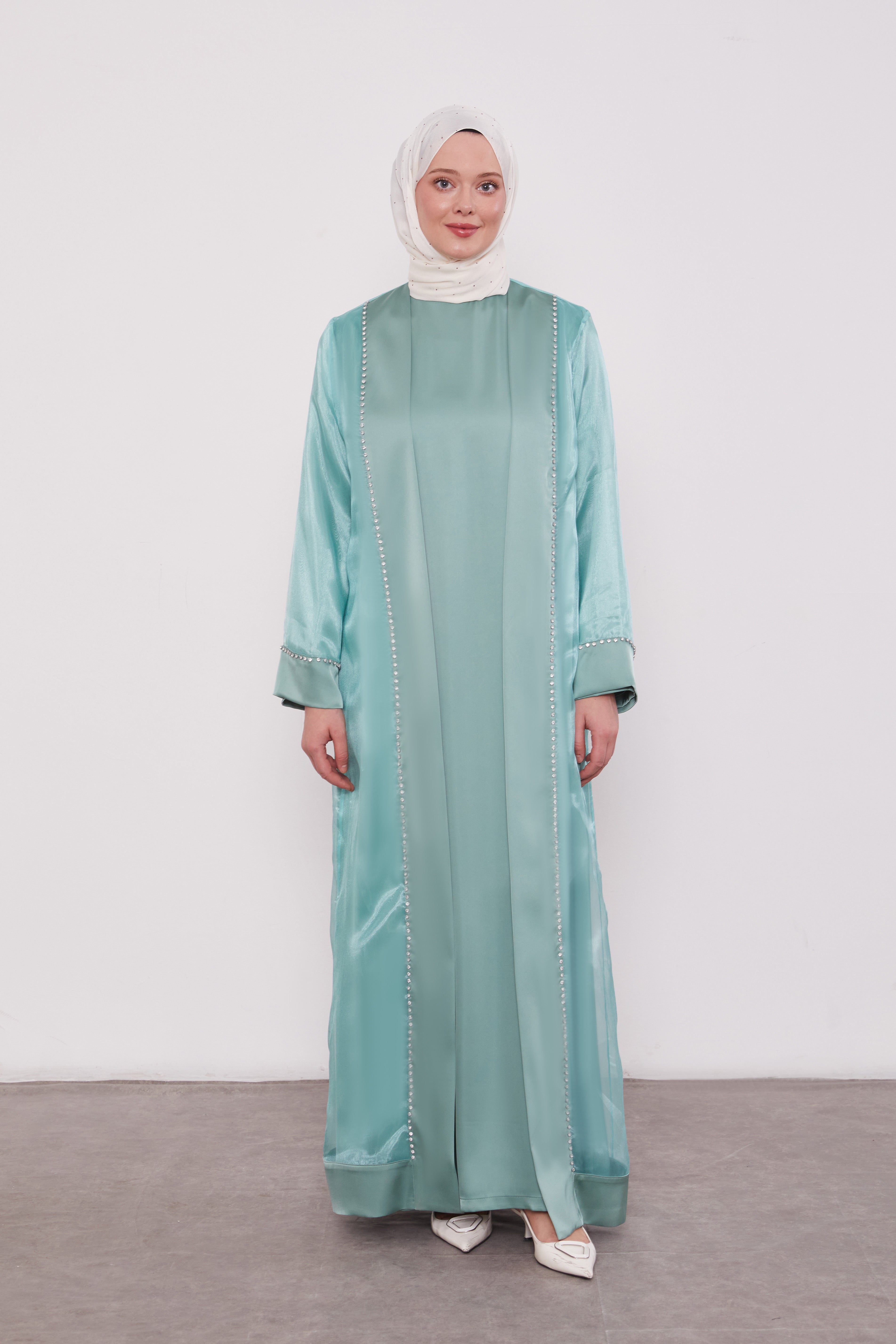 Luxury Satin 2 Piece Kimono Set Mint