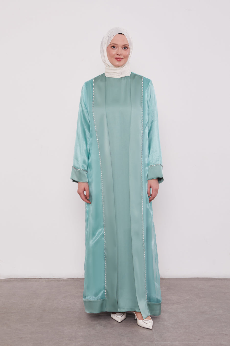 Luxury Satin 2 Piece Kimono Set Mint Green 520706